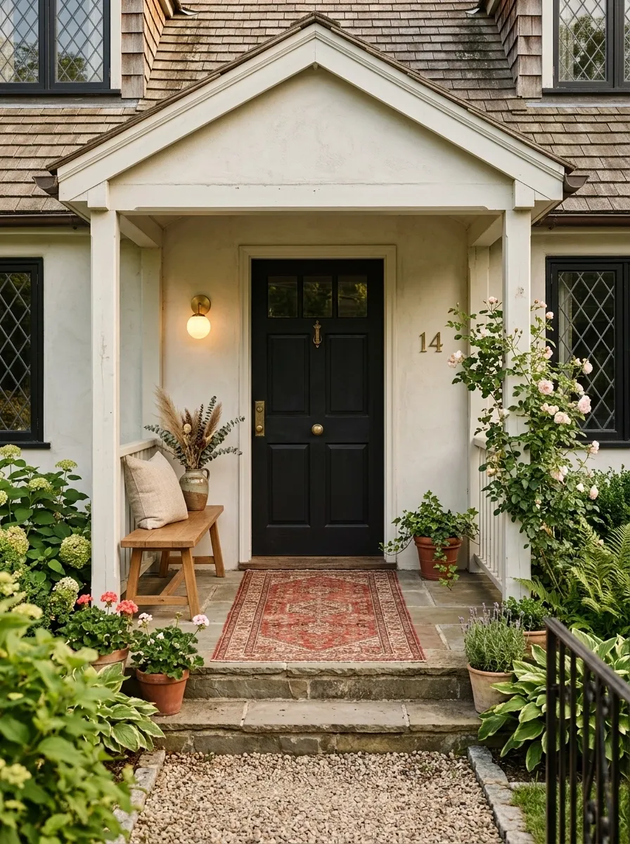 Red Persian-Style Rug Against a Black Door