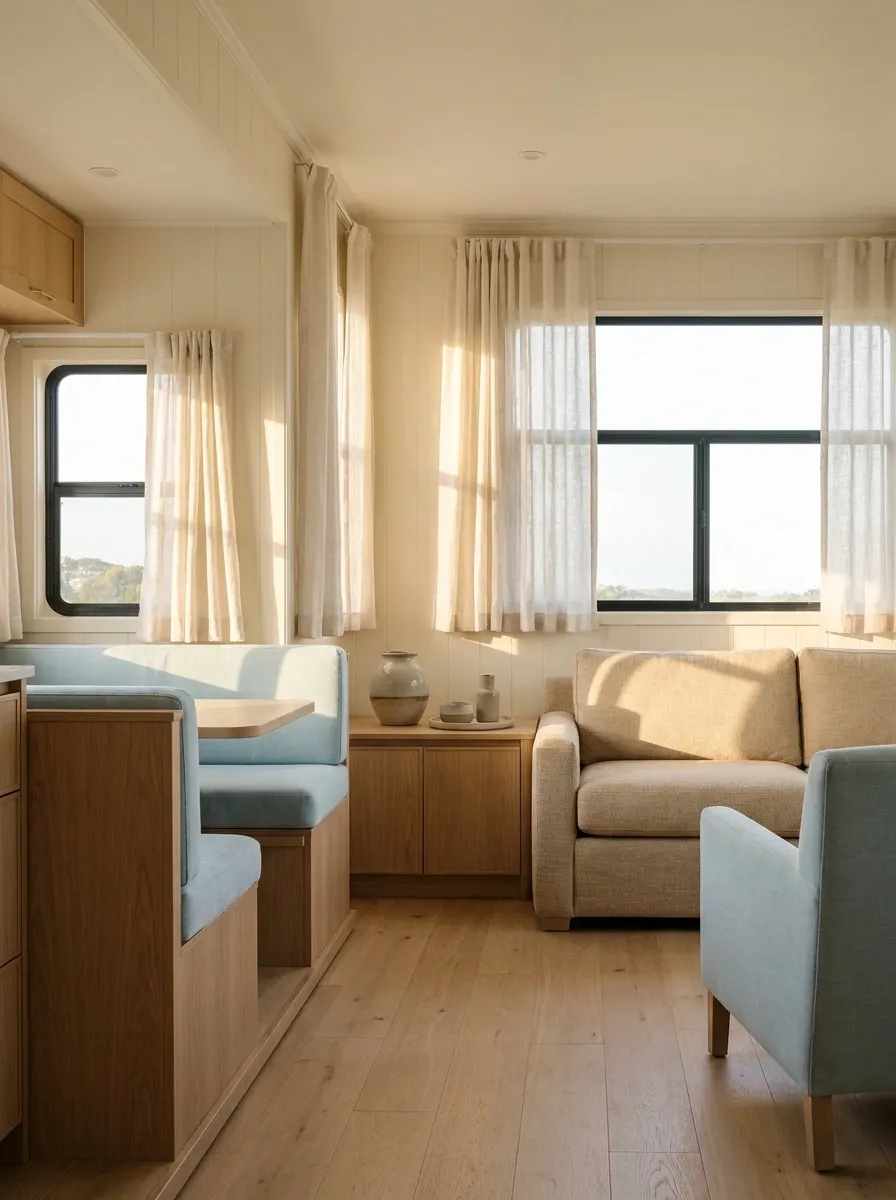 Relaxed Linen Curtains in a Coastal RV Interior