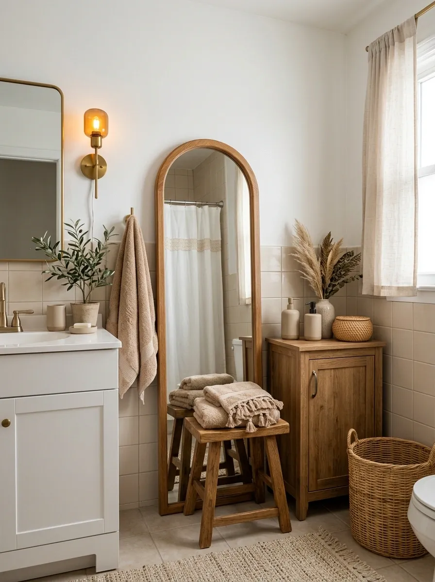 Rental-Friendly Beige Bathroom With Removable Warm Layers