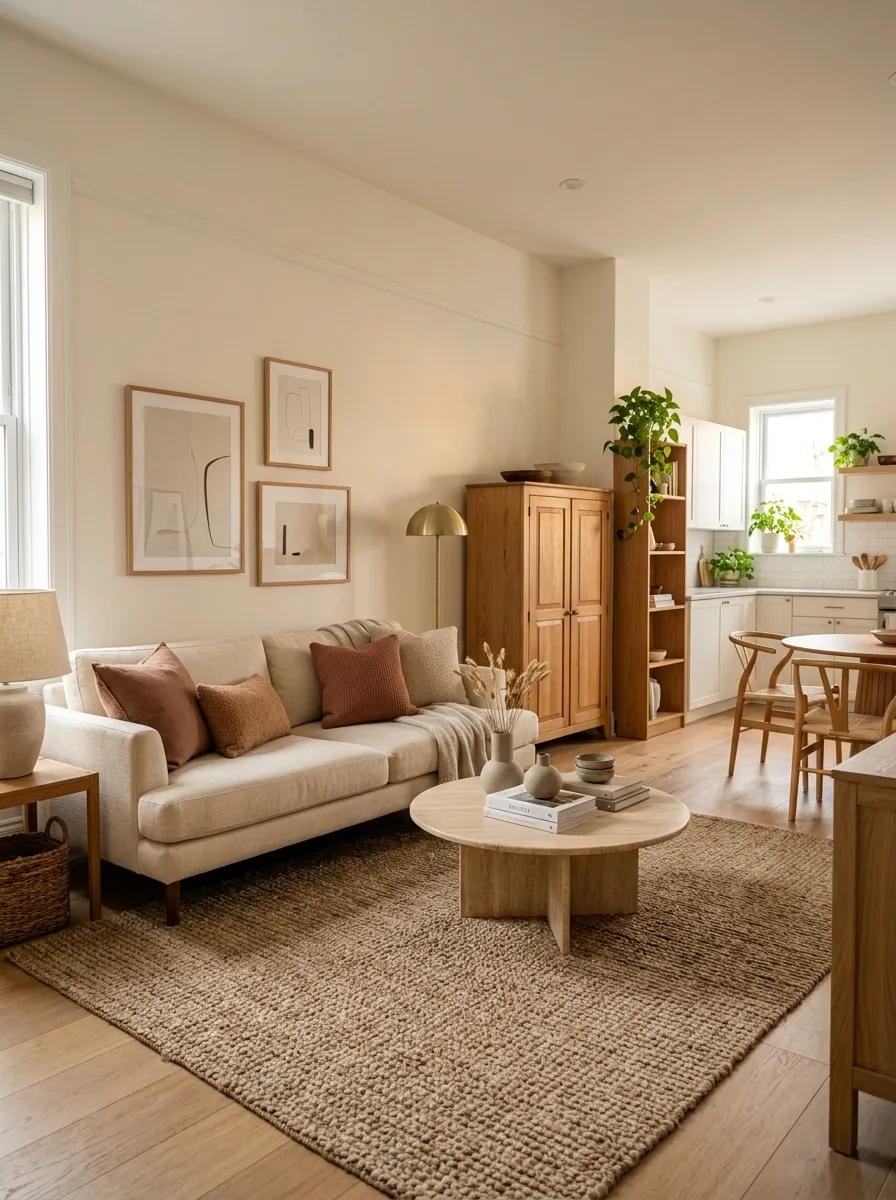 Renter-Friendly Apartment With Freestanding Layers and Warm Lighting