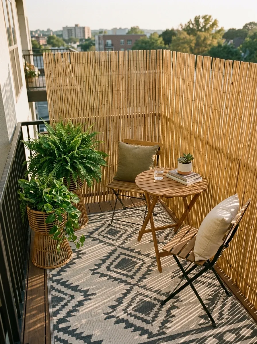 Renter-Friendly Balcony With Freestanding Bamboo Screens
