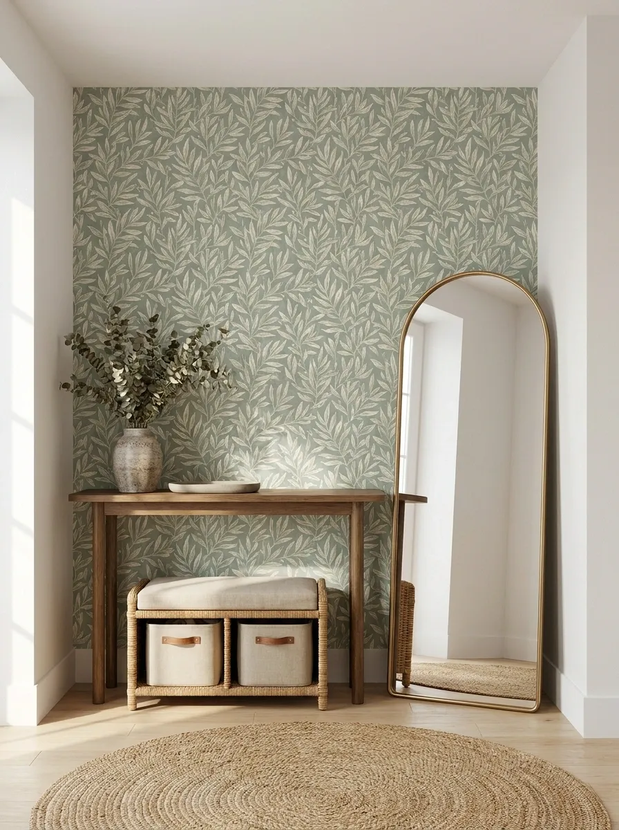 Renter-Friendly Entryway With a Wallpapered Accent Wall