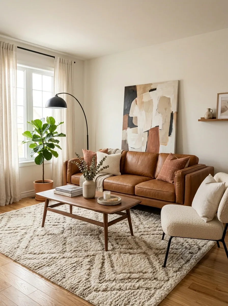 Renter-Friendly Living Room With a Brown Sofa and Removable Layers