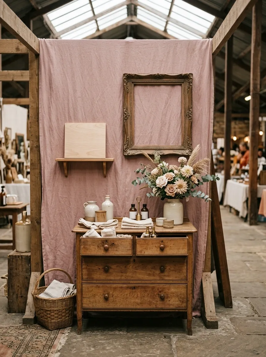 Romantic Dusty Rose Booth With Vintage Furniture