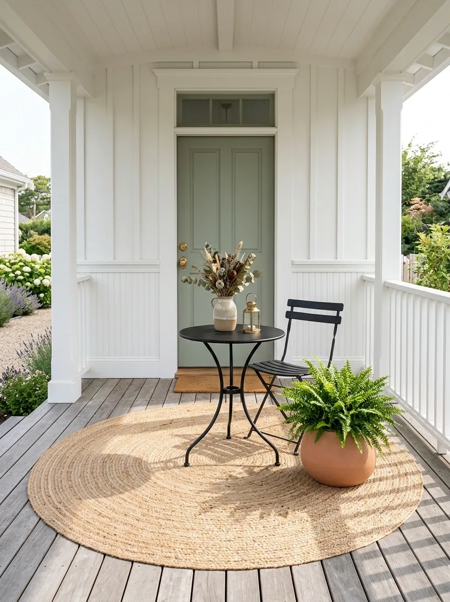 Round Rug In a Compact Square Porch