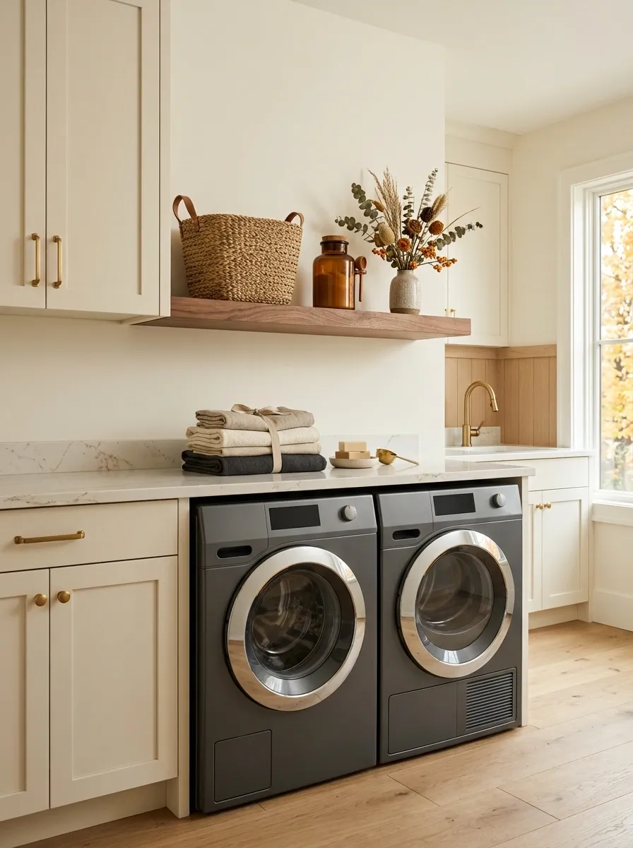 Run a Walnut Shelf Above the Washer and Dryer
