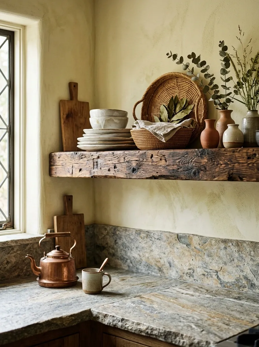 Rustic Corner With Reclaimed Wood and Natural Stone