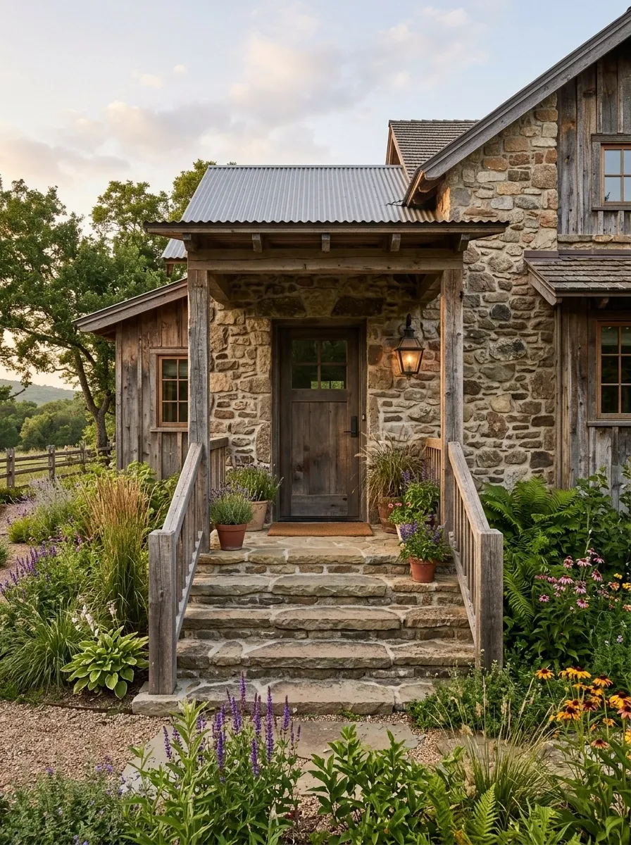 Rustic Stone Steps With a Timber Handrail