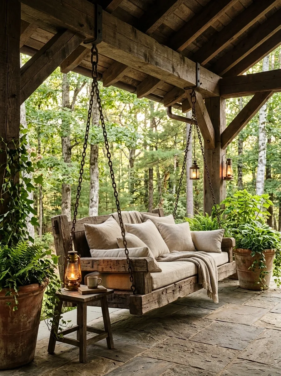 Rustic Timber Porch With Chunky Handmade Swing