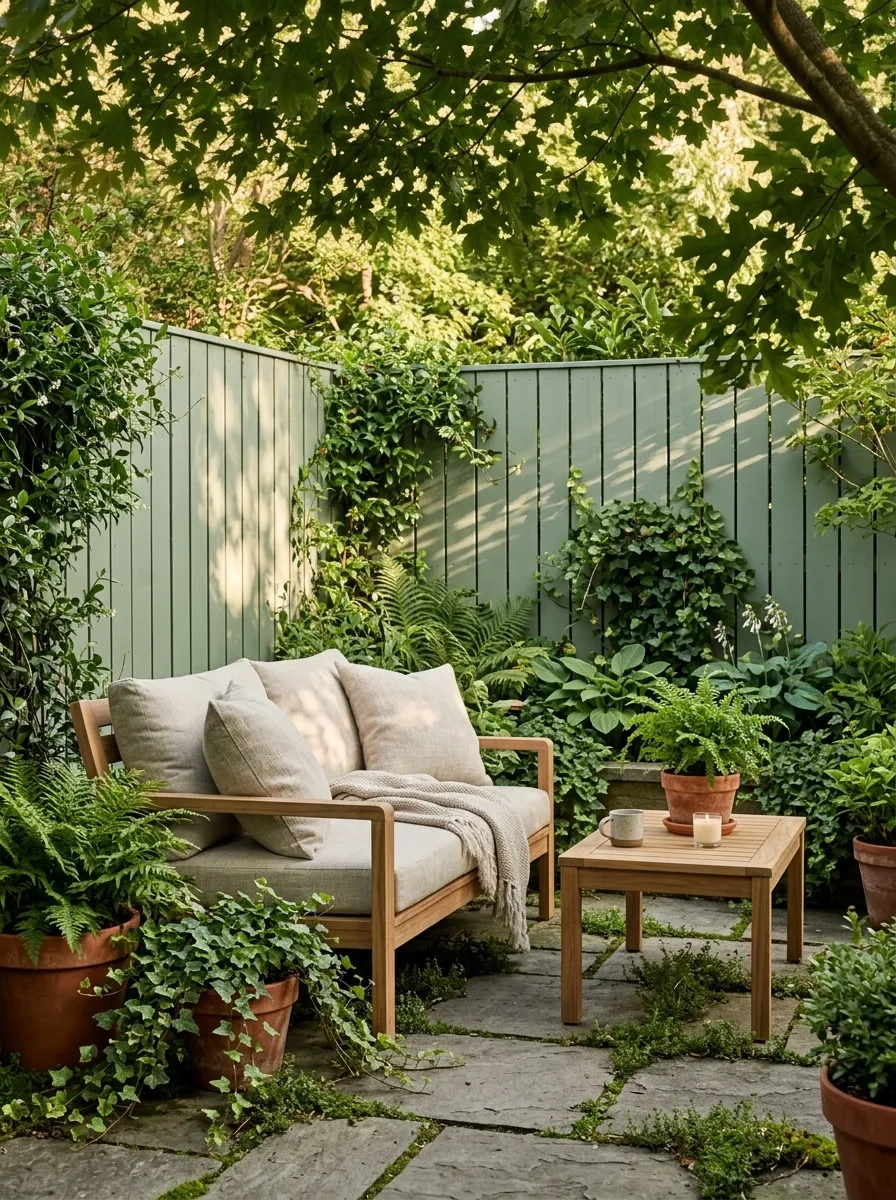 Sage Green and Natural Wood Patio