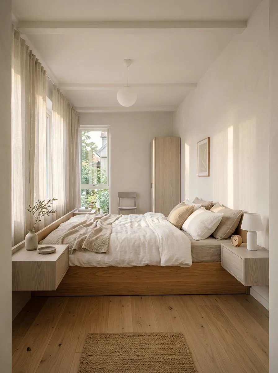 Scandinavian Bedroom With Oak, Ash, and Soft White