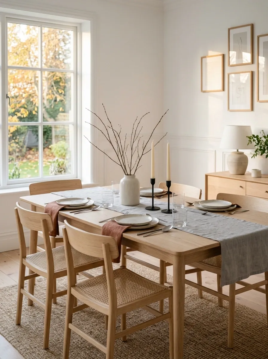 Scandinavian Fall Table With Pale Wood and Muted Rust