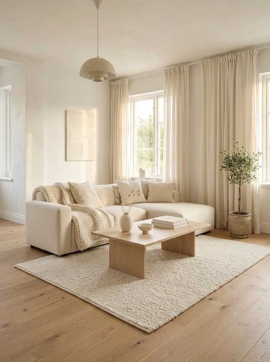 Scandinavian-Inspired Cozy Room With Pale Oak and Cream Textures