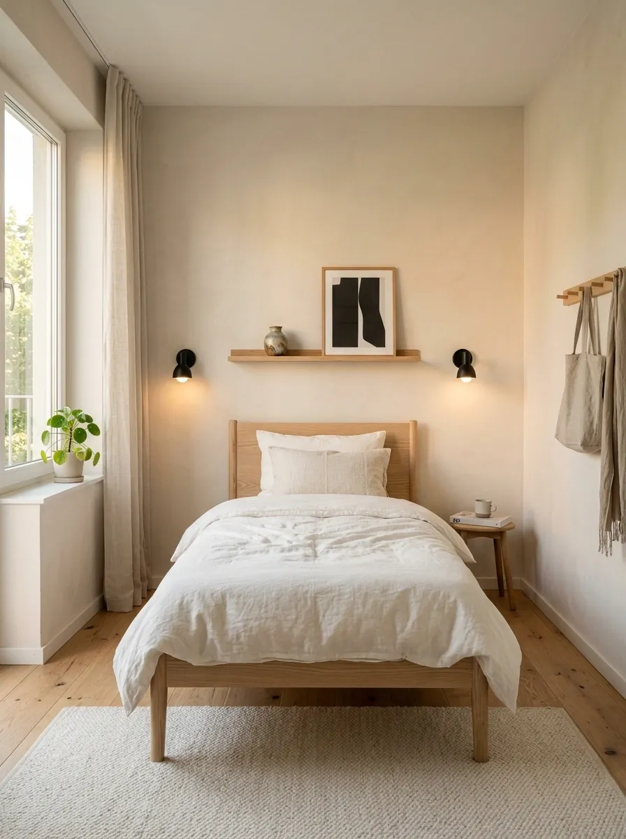 Scandinavian Single Bedroom With Wall-Mounted Lighting