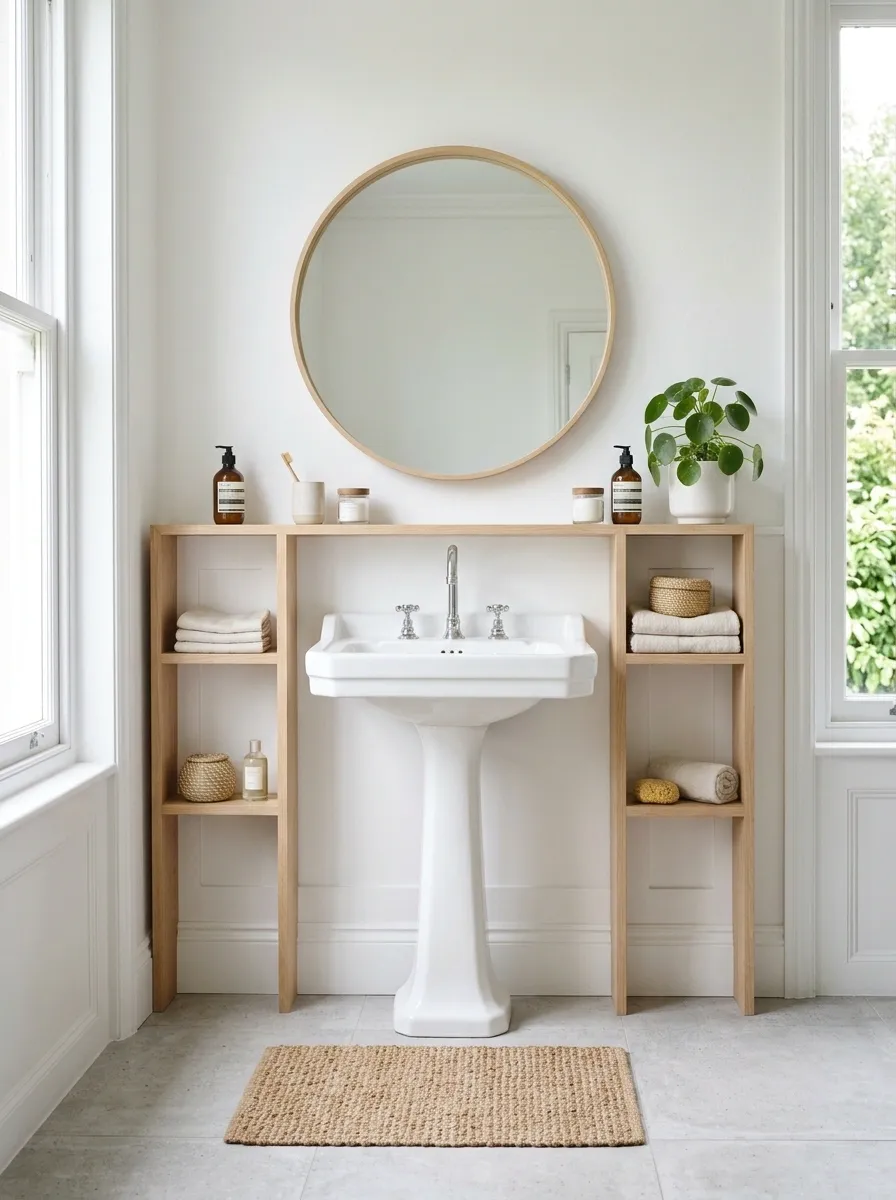 Scandinavian Sink Surround With Pale Oak Shelves