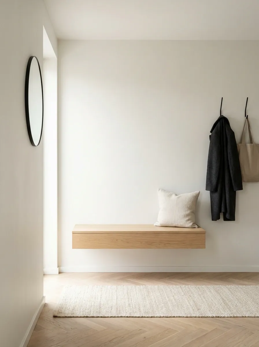 Scandinavian Tiny Entryway With a Wall-Mounted Bench