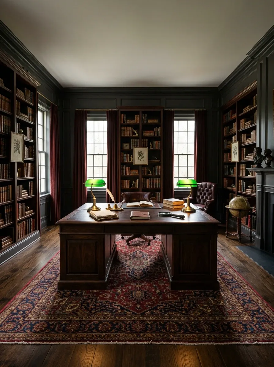 Scholar's Office With an Oversized Writing Desk in the Center