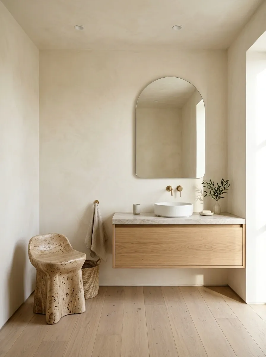 Sculptural Bathroom With a Freestanding Stone Stool