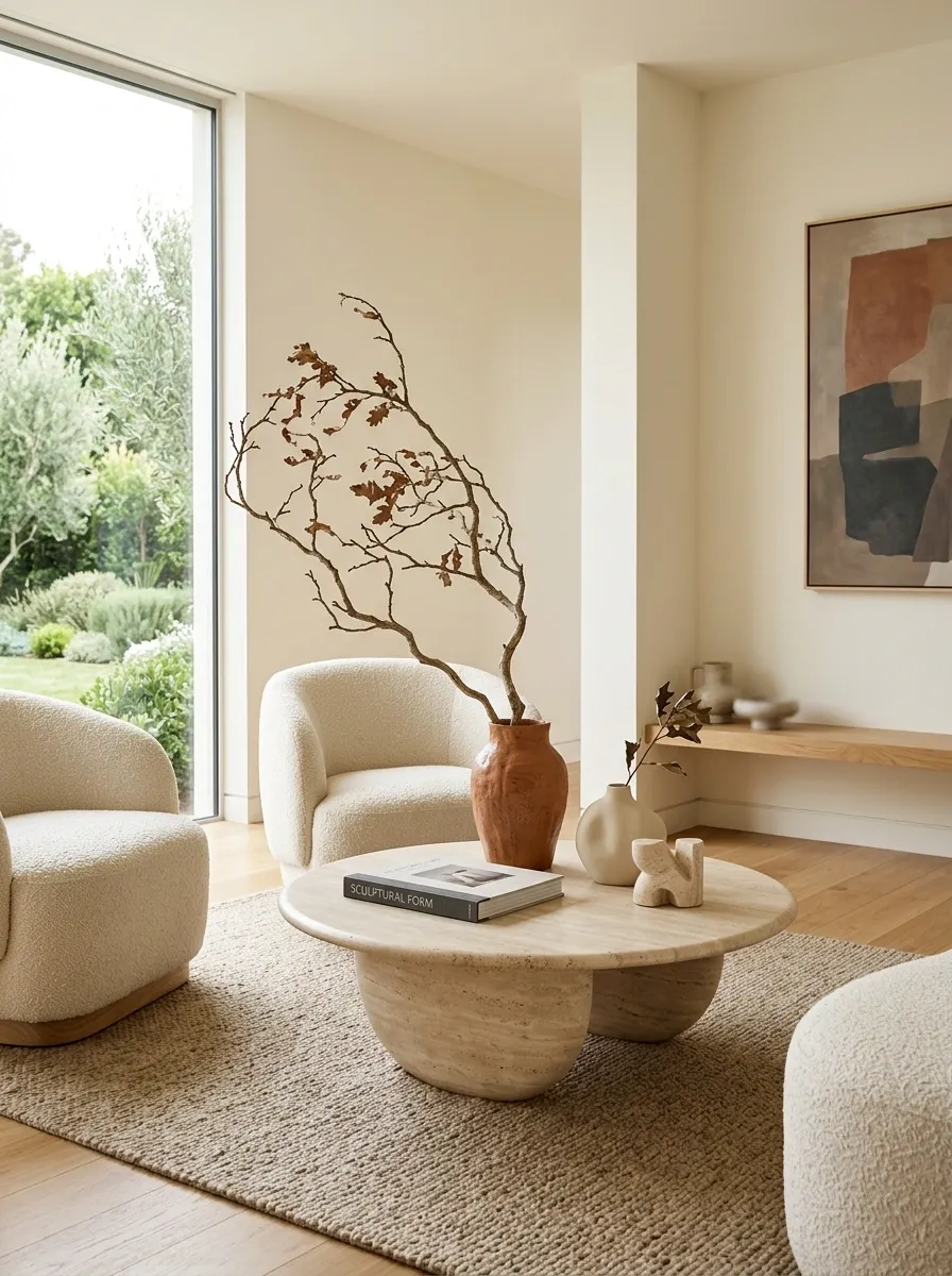 Sculptural Modern Table With Curved Ceramics