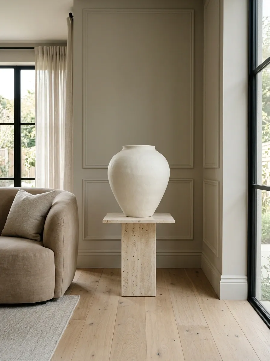 Sculptural Pedestal Table With Large Ceramic Vessel