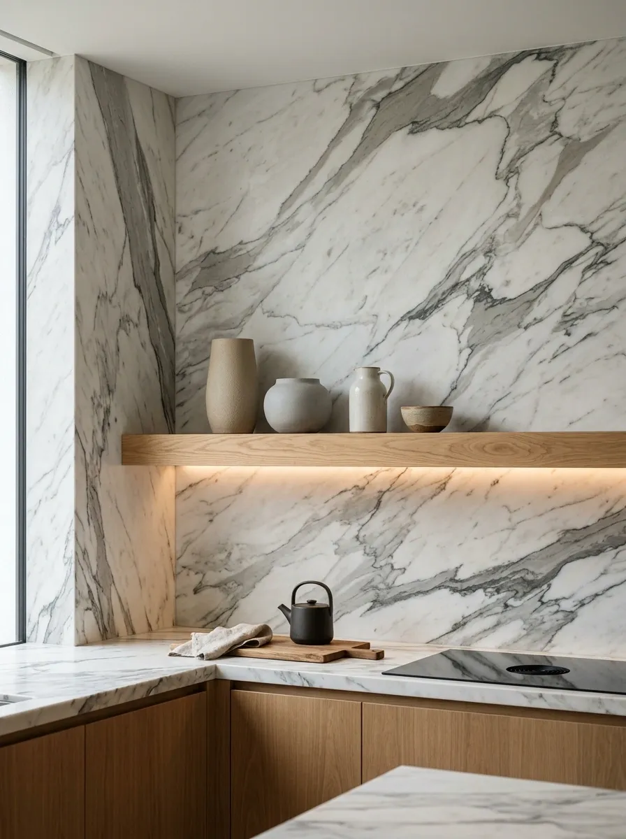 Sculptural Stone Corner With a Floating Display Ledge