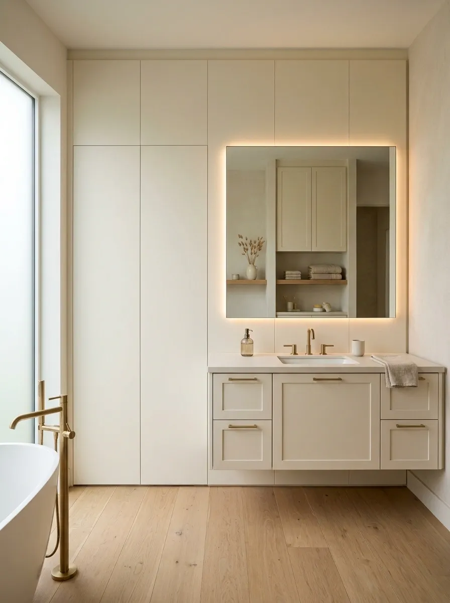 Seamless Built-In Vanity Wall With a Hidden Vertical Door