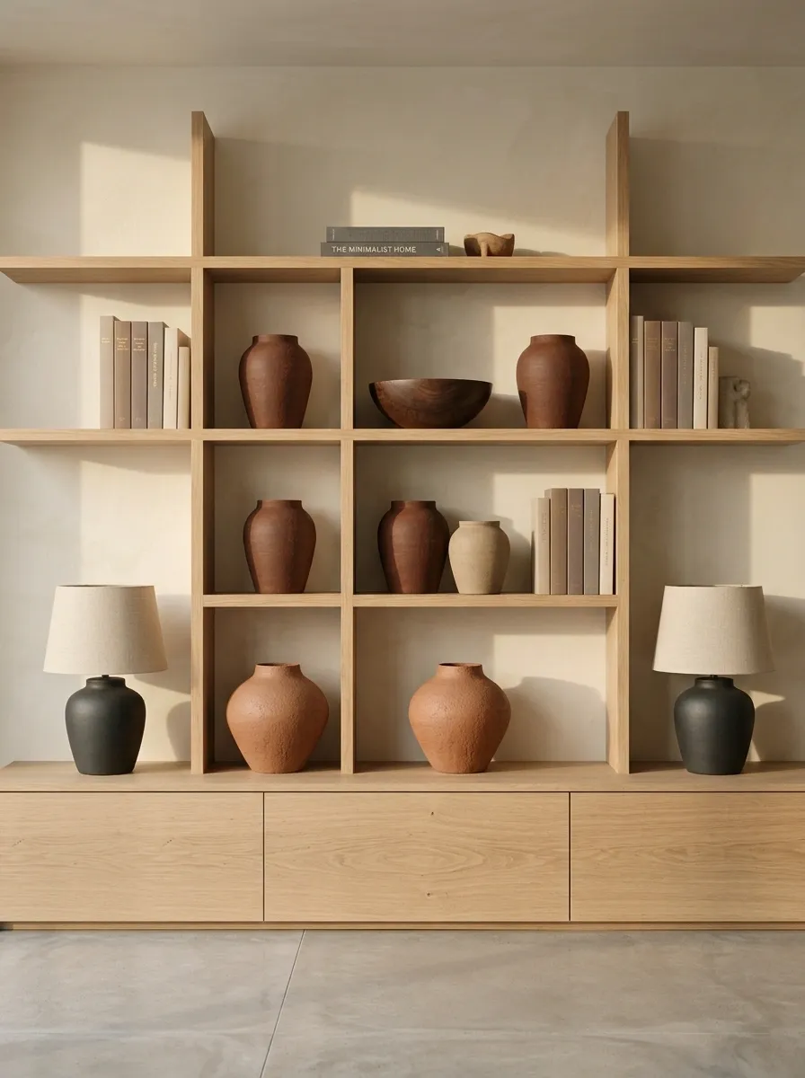 Simple Open Shelving With Restrained Pottery Styling