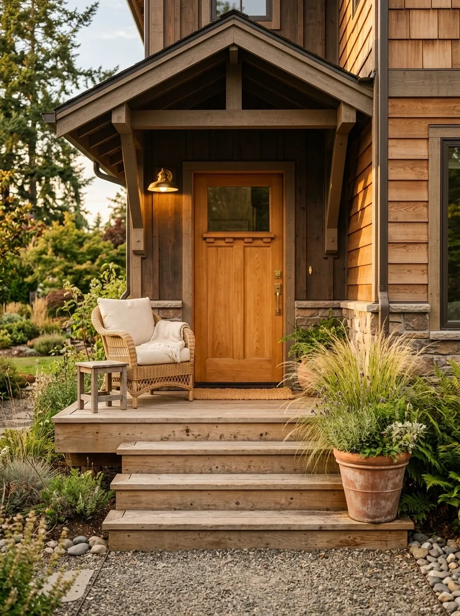 Simple Wooden Steps With a Relaxed Porch Composition