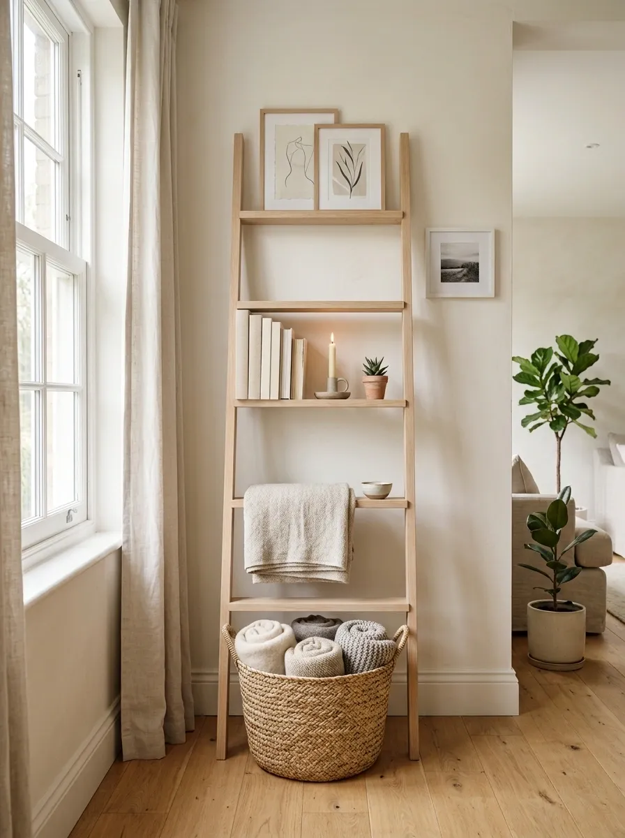 Slim Ladder-Style Display With Floor Basket
