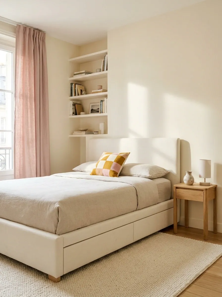 Small Apartment Bedroom With Cute Layered Storage