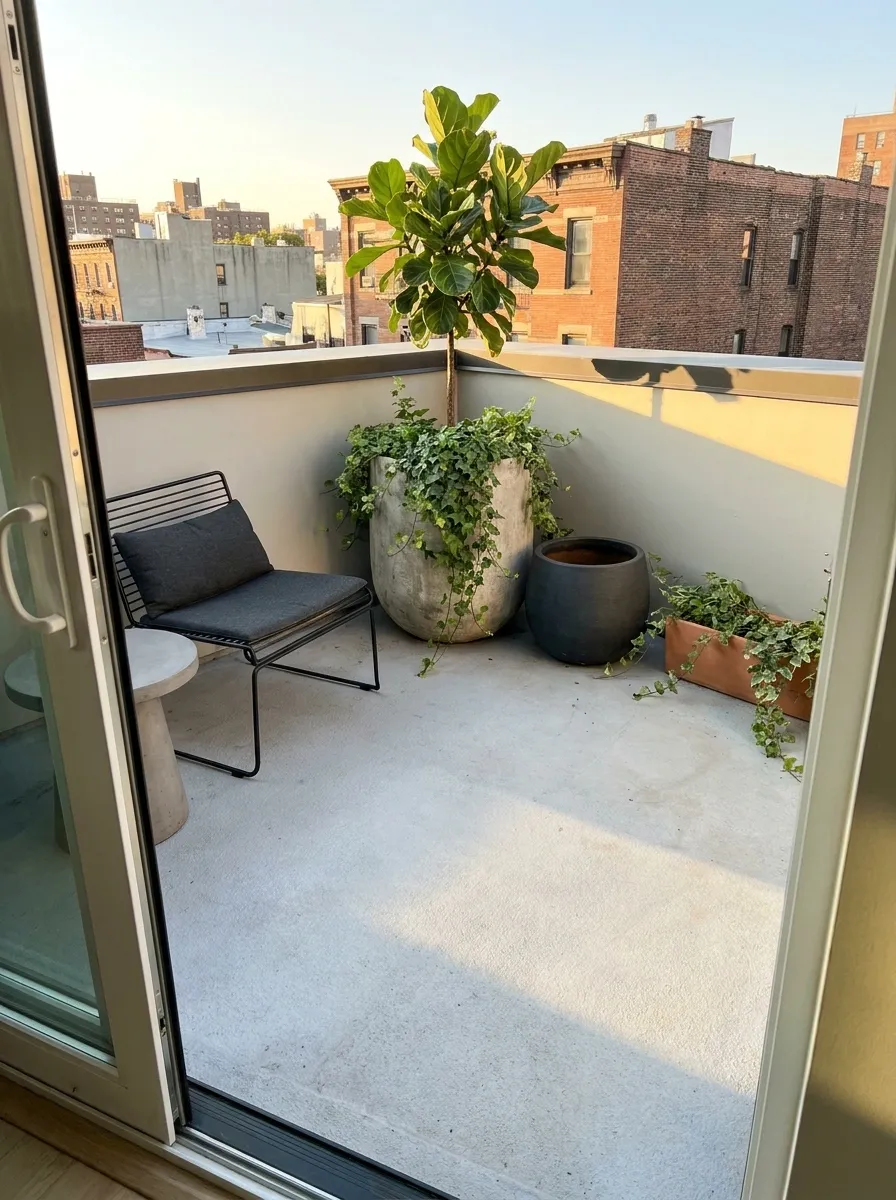 Small Apartment Deck With Compact Corner Planter Grouping