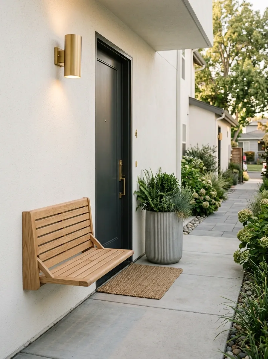 Small Apartment Entry With Foldable Wood Seating