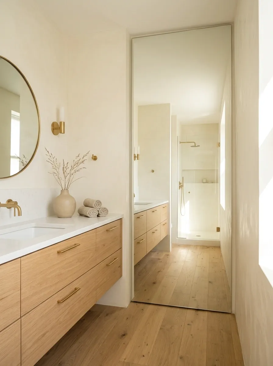 Small Bathroom With a Full-Length Mirrored Side Panel