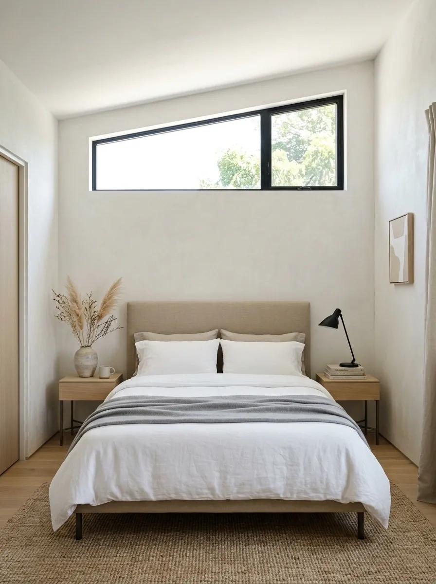 Small Bedroom With a Window Above the Headboard
