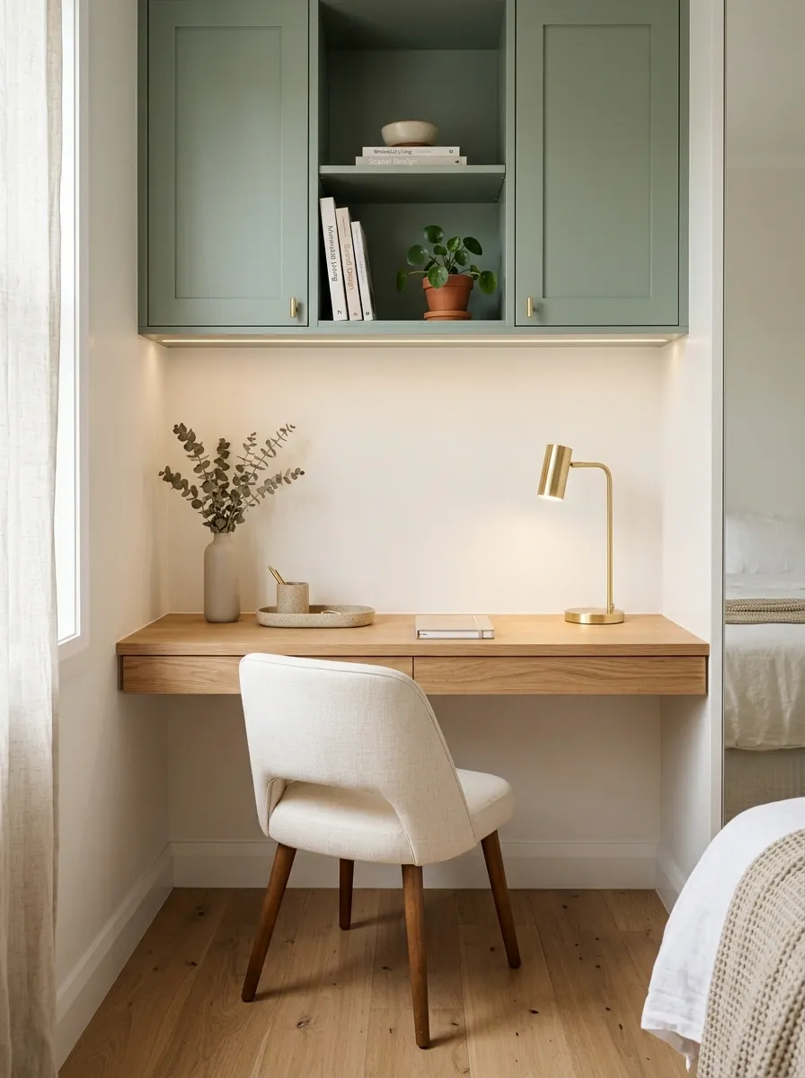 Small Bedroom Work Nook With a Custom Wall Desk