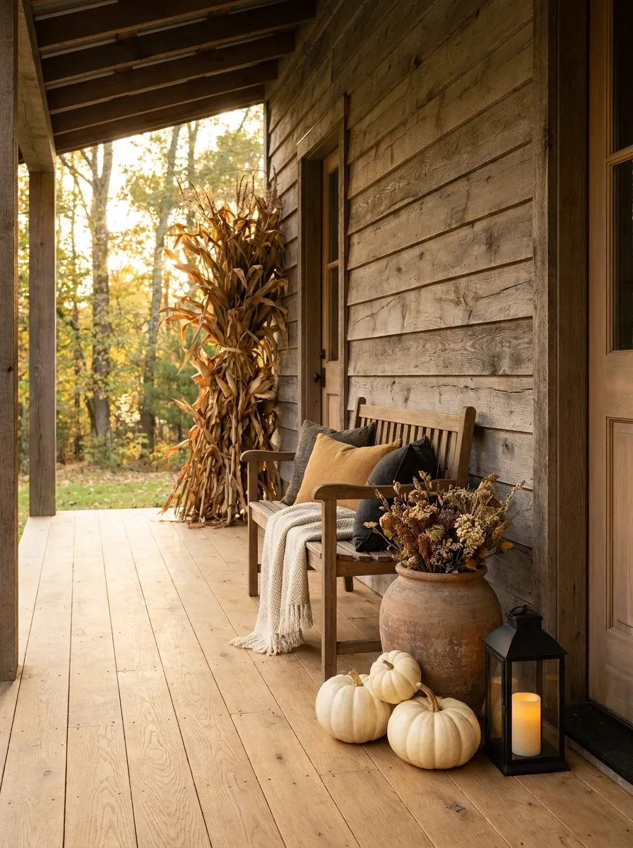 Small Covered Porch With One Tall Corner Arrangement
