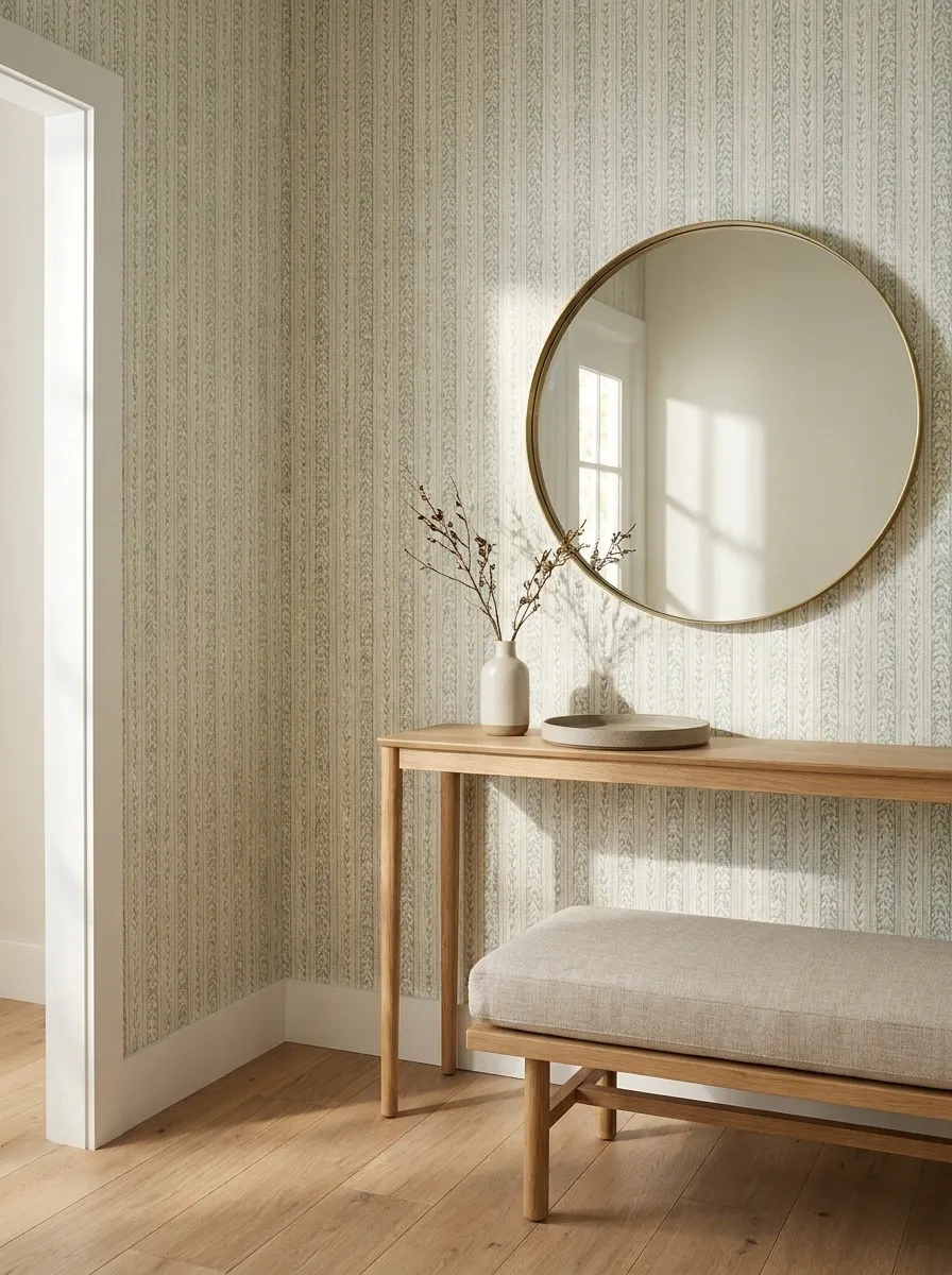 Small Entryway With Soft Small-Scale Floral Wallpaper