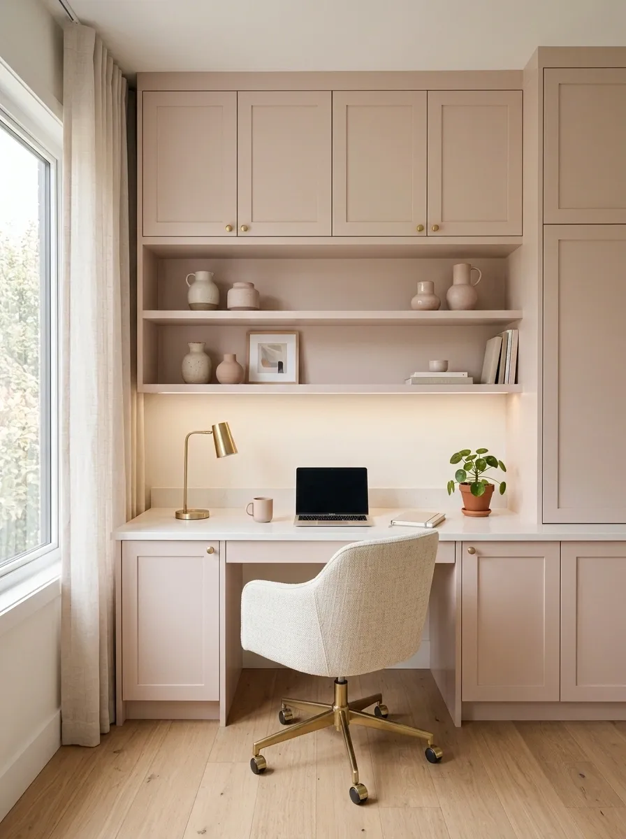 Small Feminine Office With a Built-In Desk