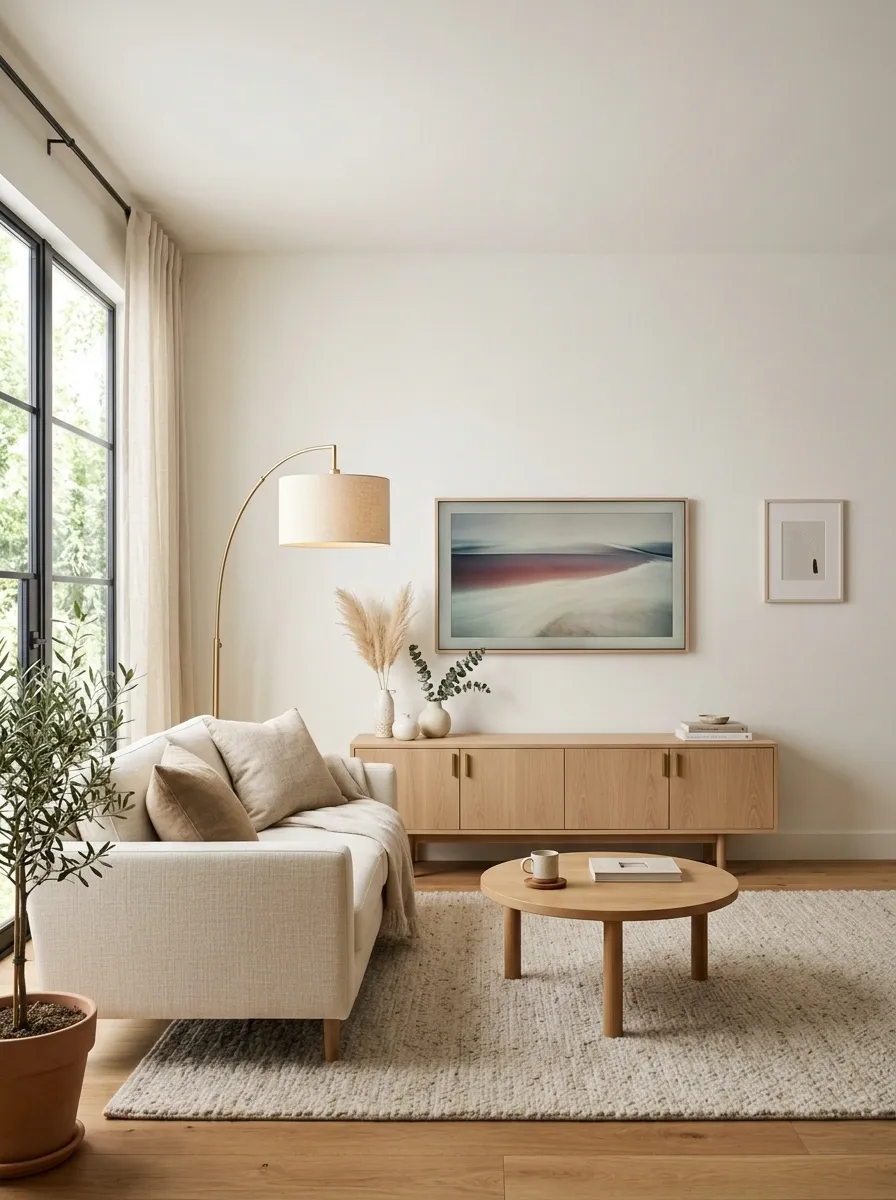 Small Living Room With a TV Above a Narrow Cabinet