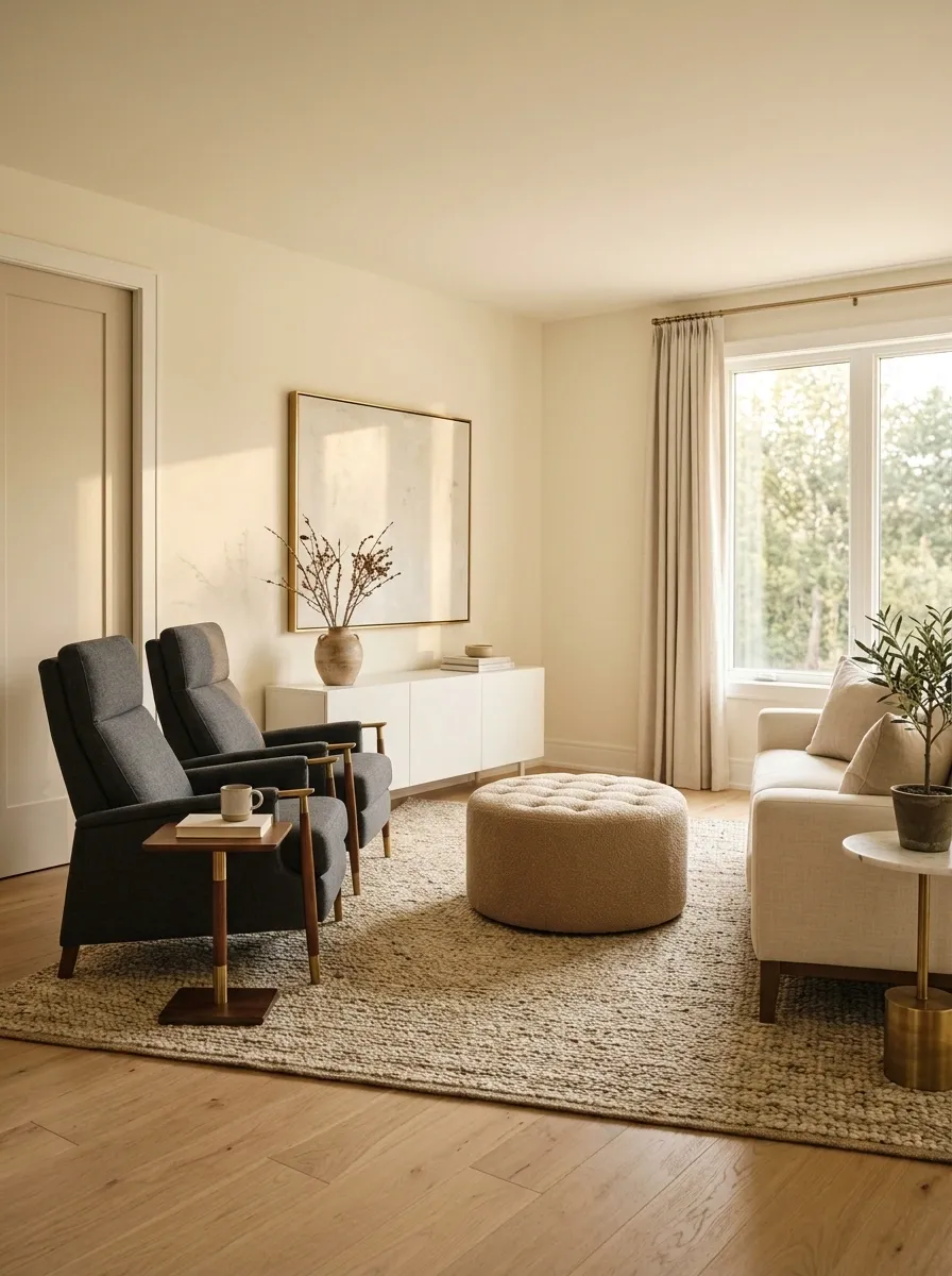 Small Living Room With Recliners and Hidden Storage