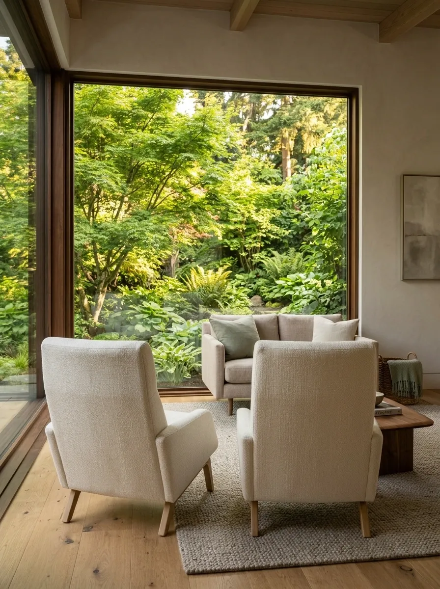 Small Living Room With Recliners Facing a Garden View