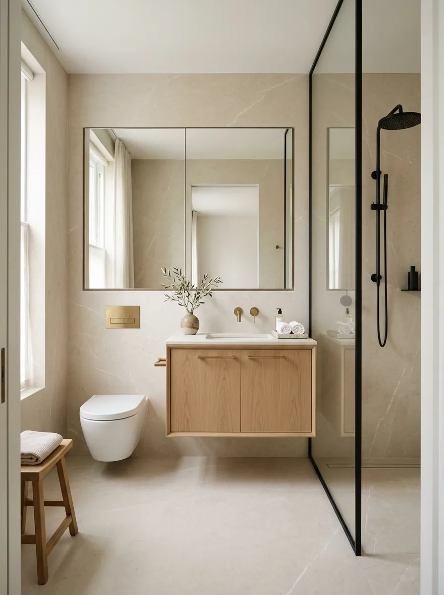 Small Luxury Bathroom With Floor-to-Ceiling Stone