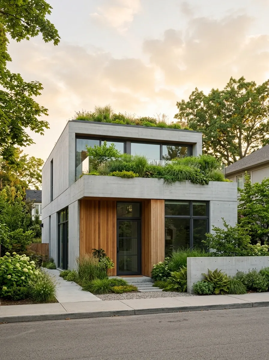 Small Modern House With Green Roof Terrace