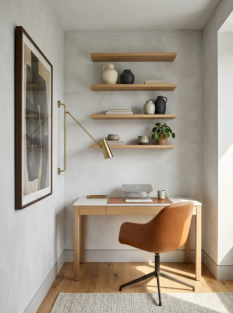 Small Office With a Vertical Desk-and-Wall Composition