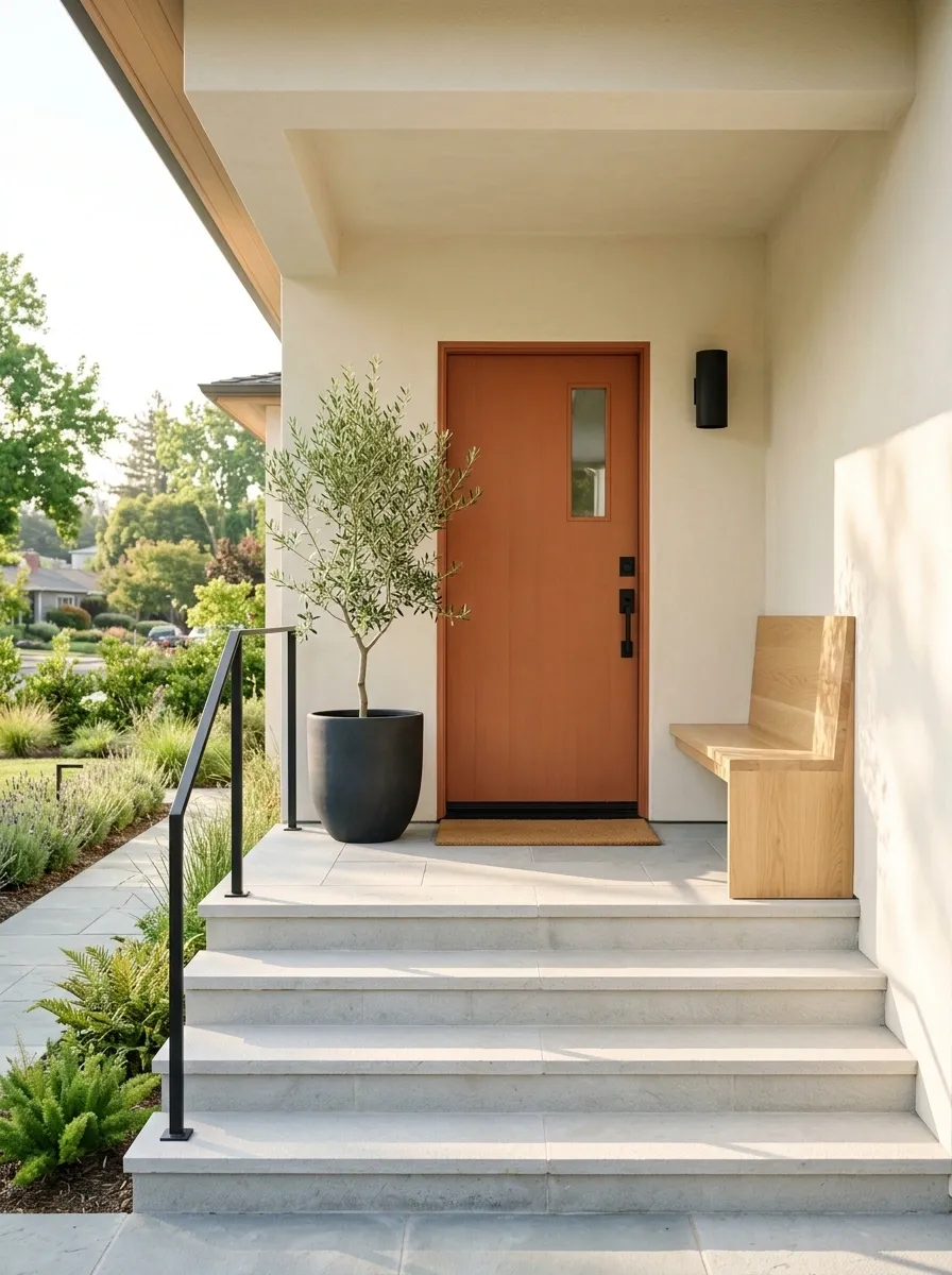 Small Porch Steps With a Built-In Bench Moment