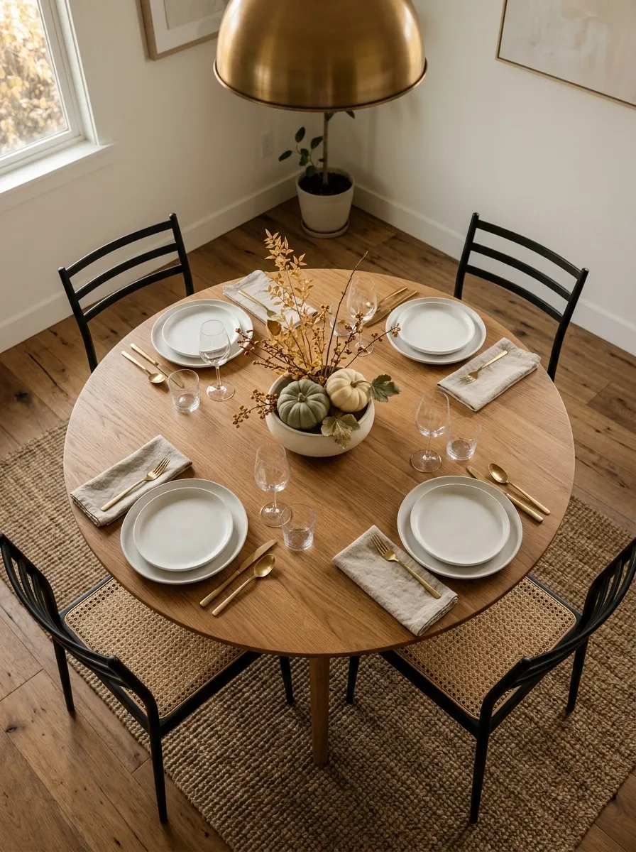 Small Round Table With One Central Autumn Arrangement