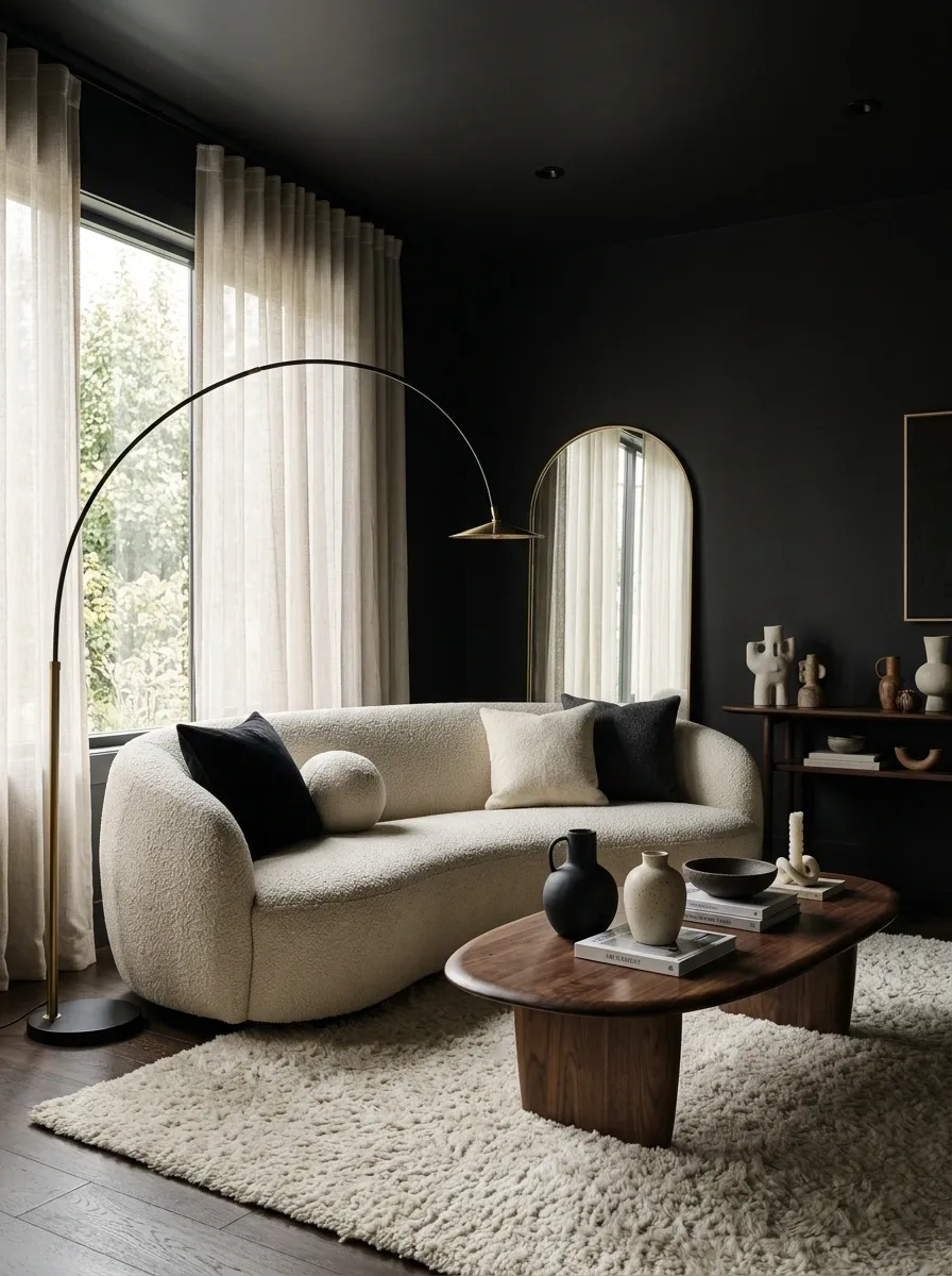 Soft Black-and-Cream Apartment With Sculptural Curves