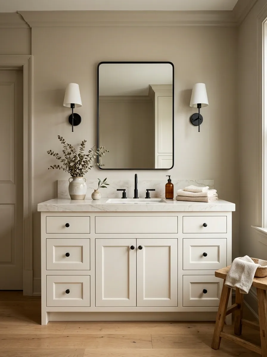 Soft Black-and-Cream Transitional Vanity