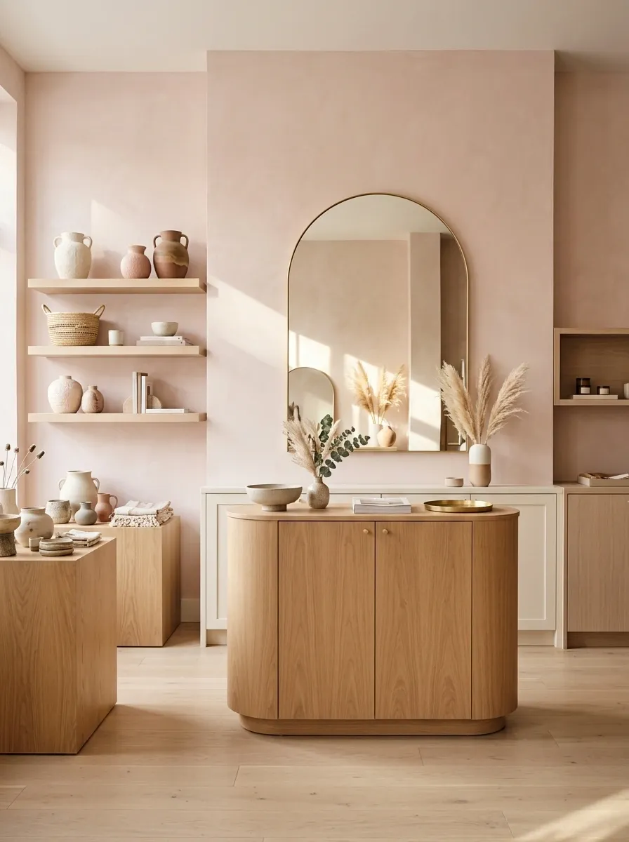 Soft Blush Boutique Booth With Ivory and Light Oak