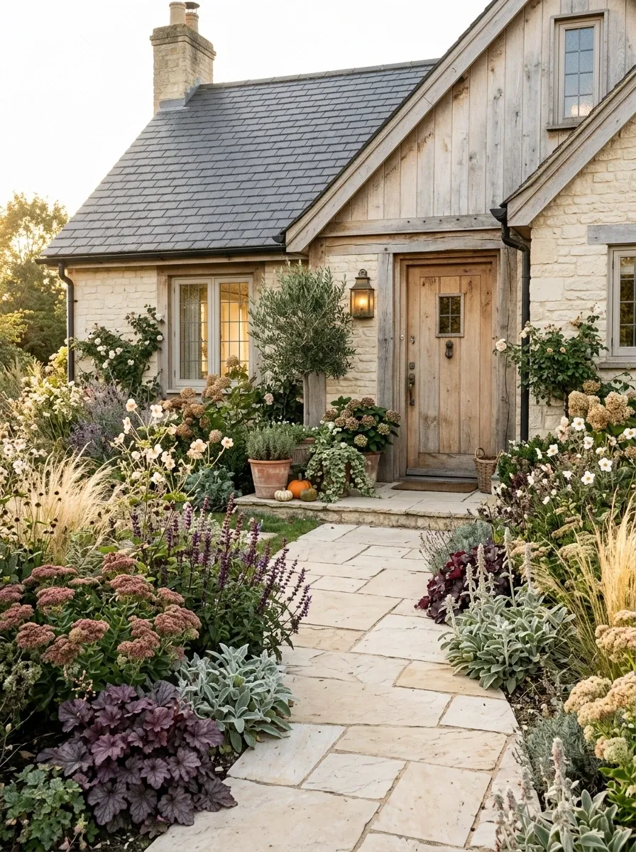 Soft Cottage Frontage With Dusty Plum Foliage